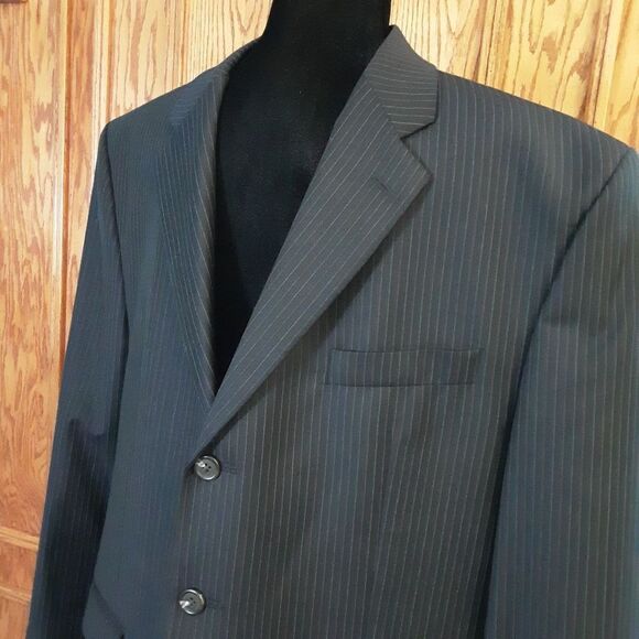 LAUREN RALPH LAUREN Blazer Pinstriped Soft Black Wool size 46L - Picture 11 of 13